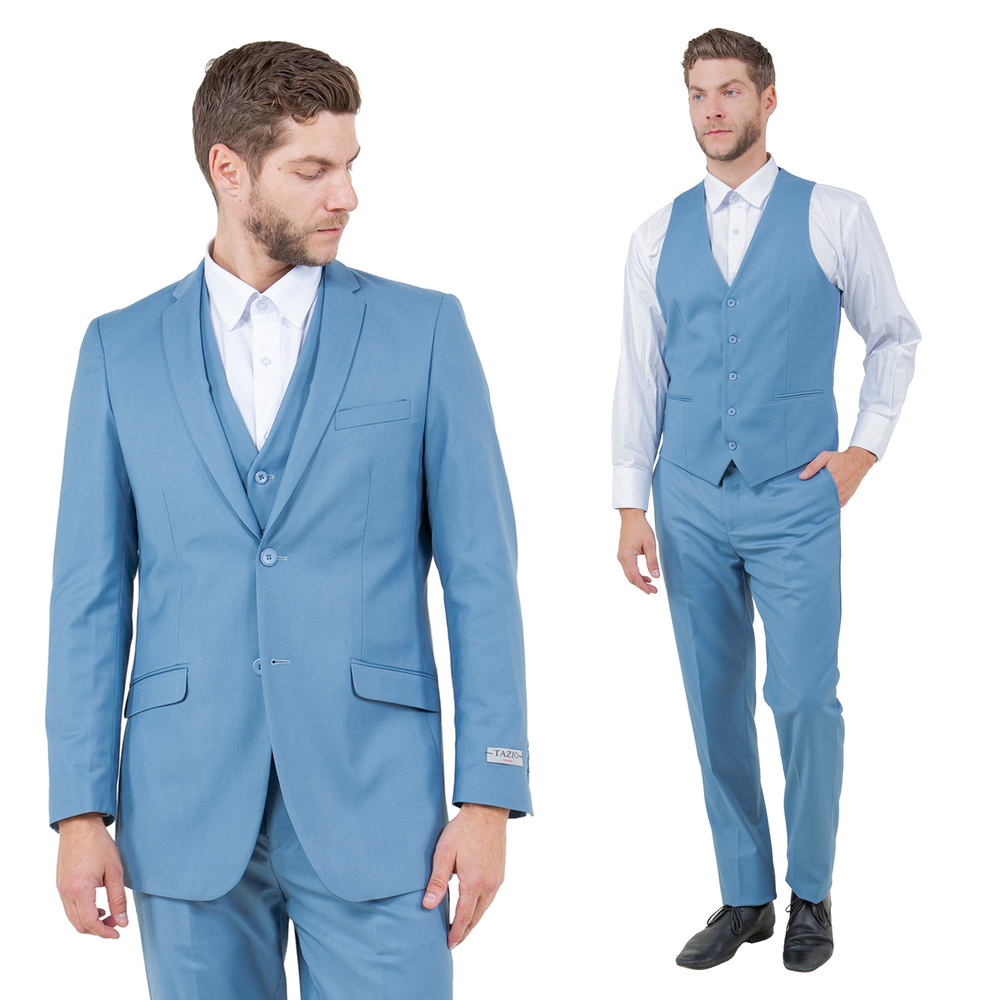 Slim Fit 3pc Mens Suit Set by Tazzio, Dusty Blue